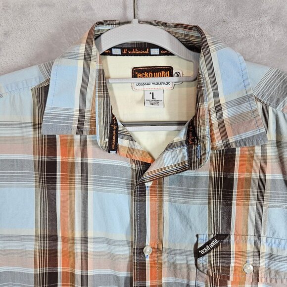 Ecko Unltd Mens Short Sleeve Plaid Button-Up Shirt Size L Cotton Blend Multicolo - Picture 3 of 12